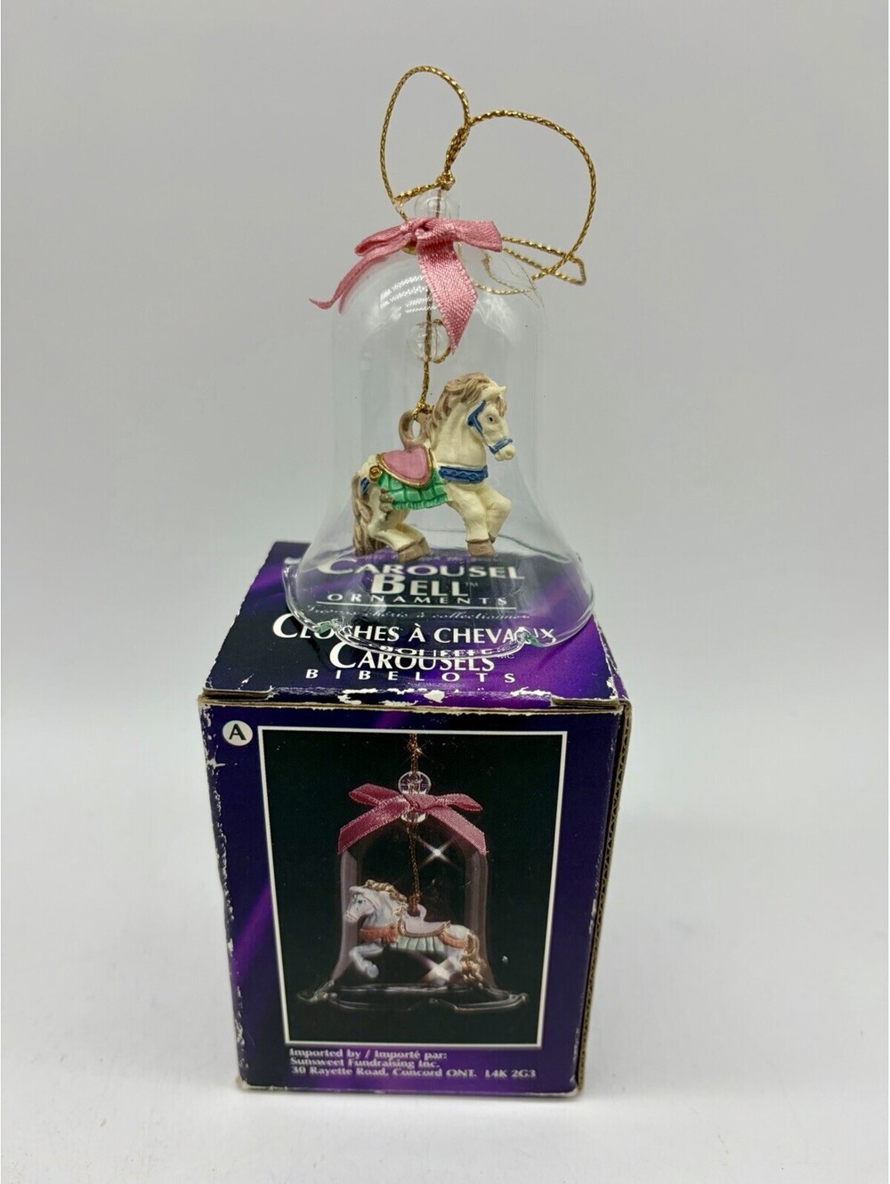 Vintage Carousel Horse Bell Xmas Ornament Glass Bell Hand Painted Porcelain